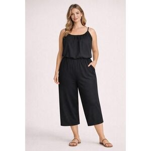 Gilli Stitch Fix Womens Plus 1X Black Ribbed Sleeveless Wide Leg Jumpsuit Flowy